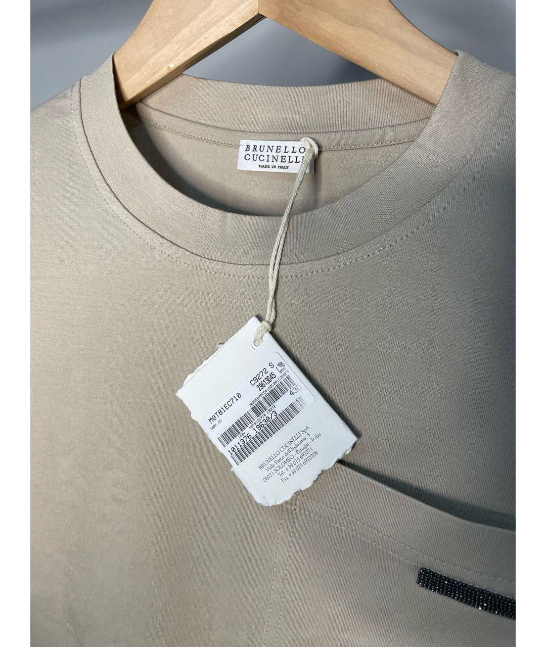 BRUNELLO CUCINELLI Бежевая хлопковая футболка, фото 6