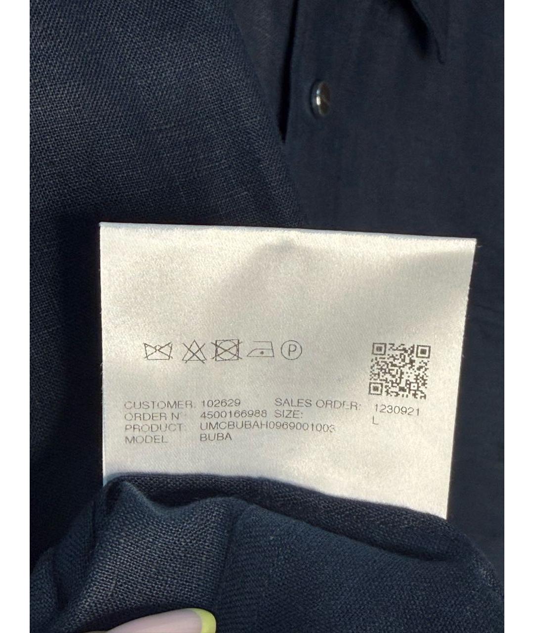 KITON Темно-синяя льняная классическая рубашка, фото 5