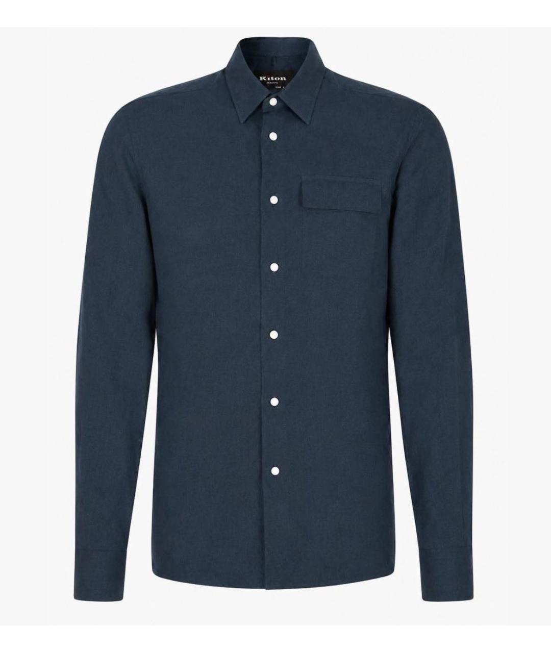 KITON Темно-синяя льняная классическая рубашка, фото 6