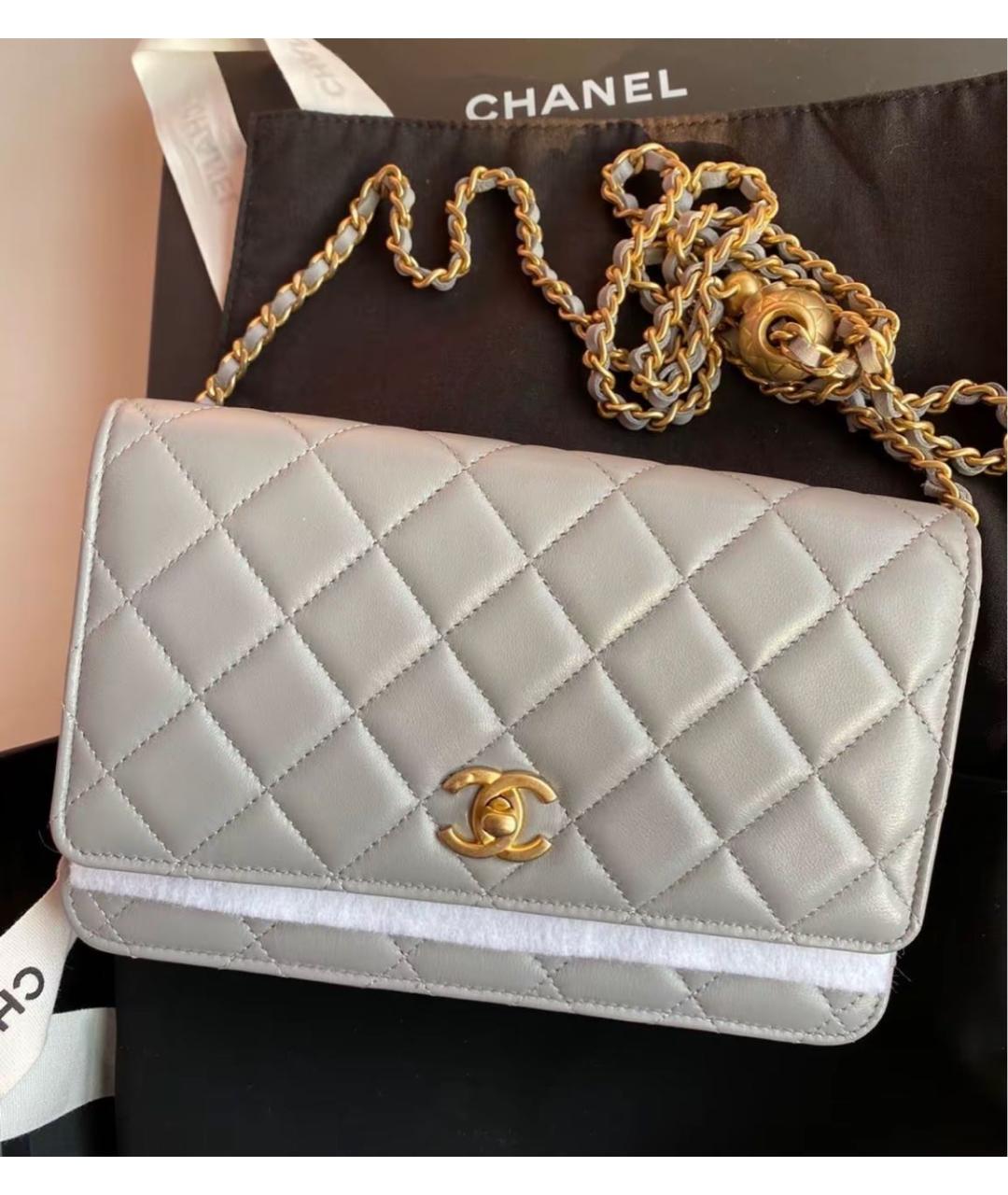 CHANEL Серая кожаная сумка через плечо, фото 7