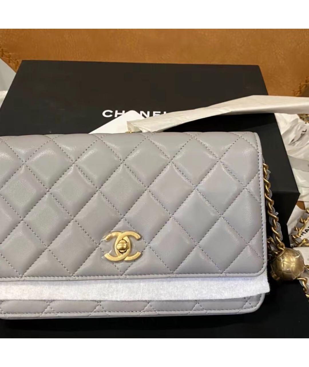 CHANEL Серая кожаная сумка через плечо, фото 5