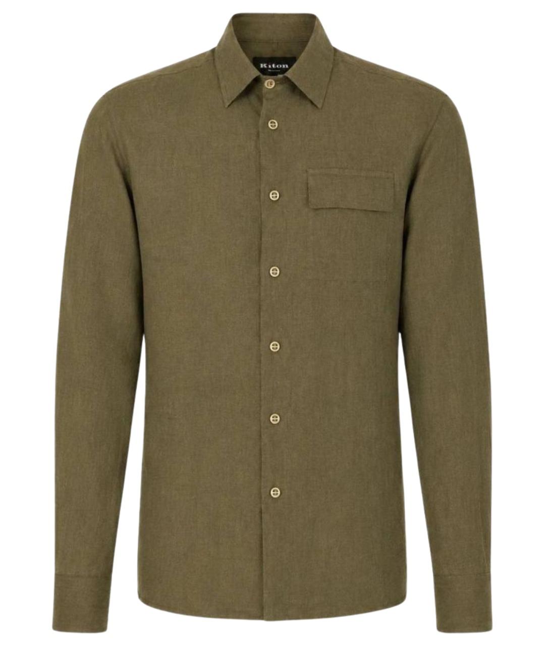 KITON Хаки льняная классическая рубашка, фото 1