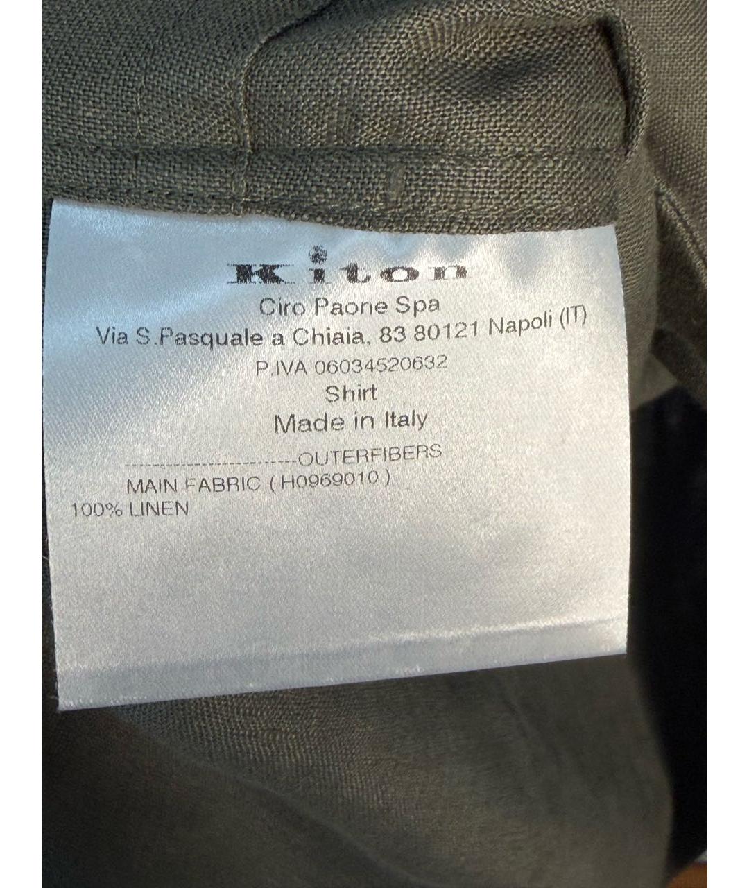 KITON Хаки льняная классическая рубашка, фото 5