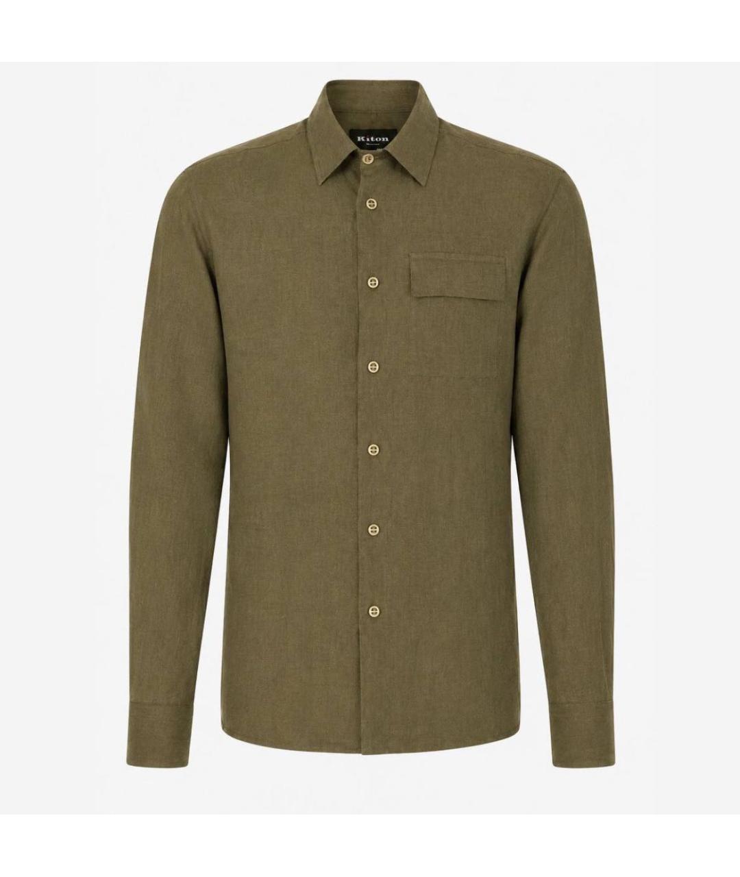 KITON Хаки льняная классическая рубашка, фото 6