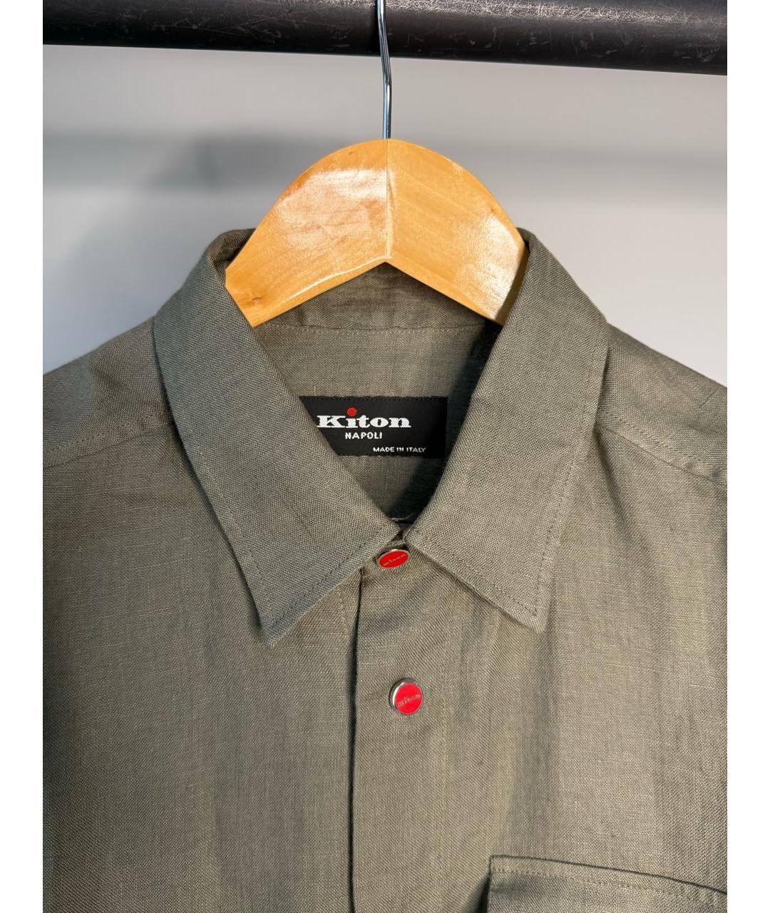 KITON Хаки льняная классическая рубашка, фото 4