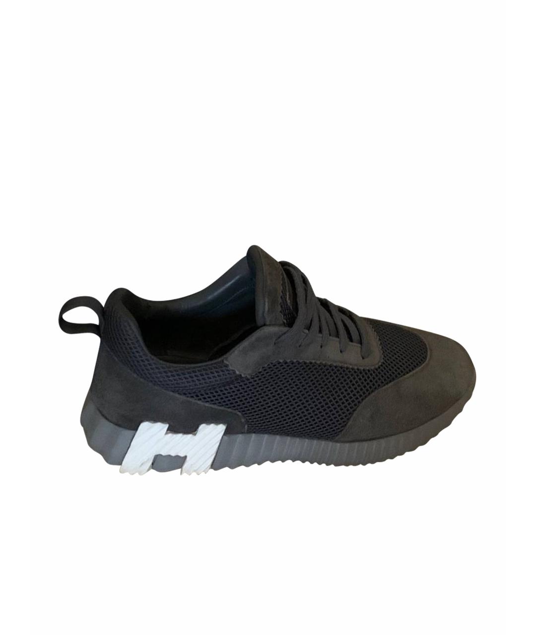 HERMES Антрацитовые замшевые низкие кроссовки / кеды, фото 3