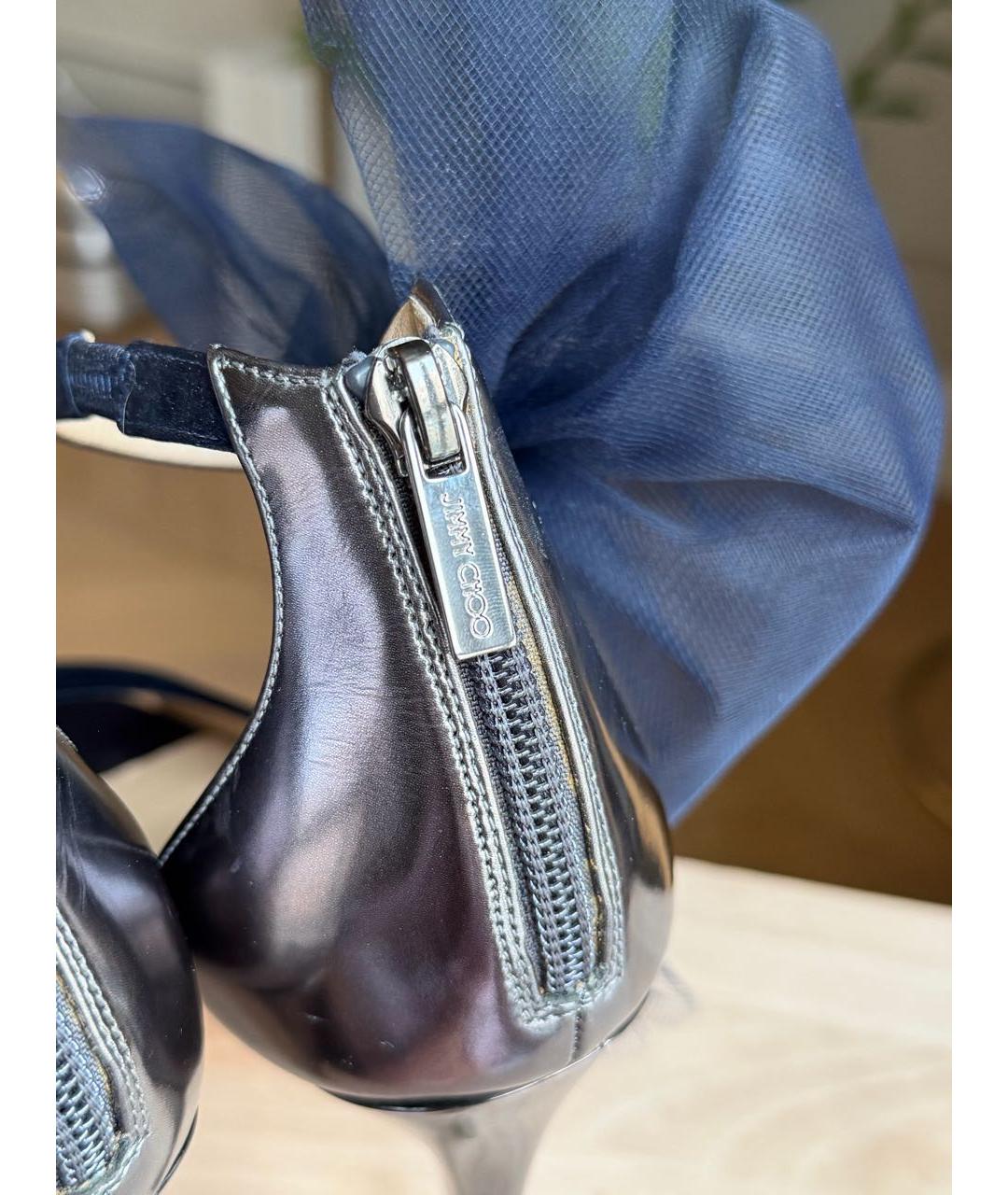 JIMMY CHOO Темно-синие бархатные босоножки, фото 5