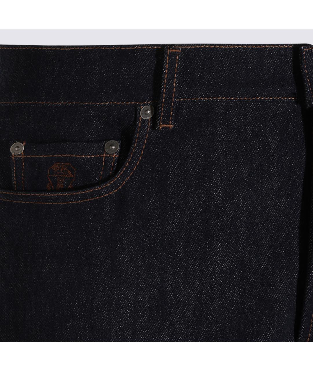 BRUNELLO CUCINELLI Темно-синие хлопковые прямые джинсы, фото 3