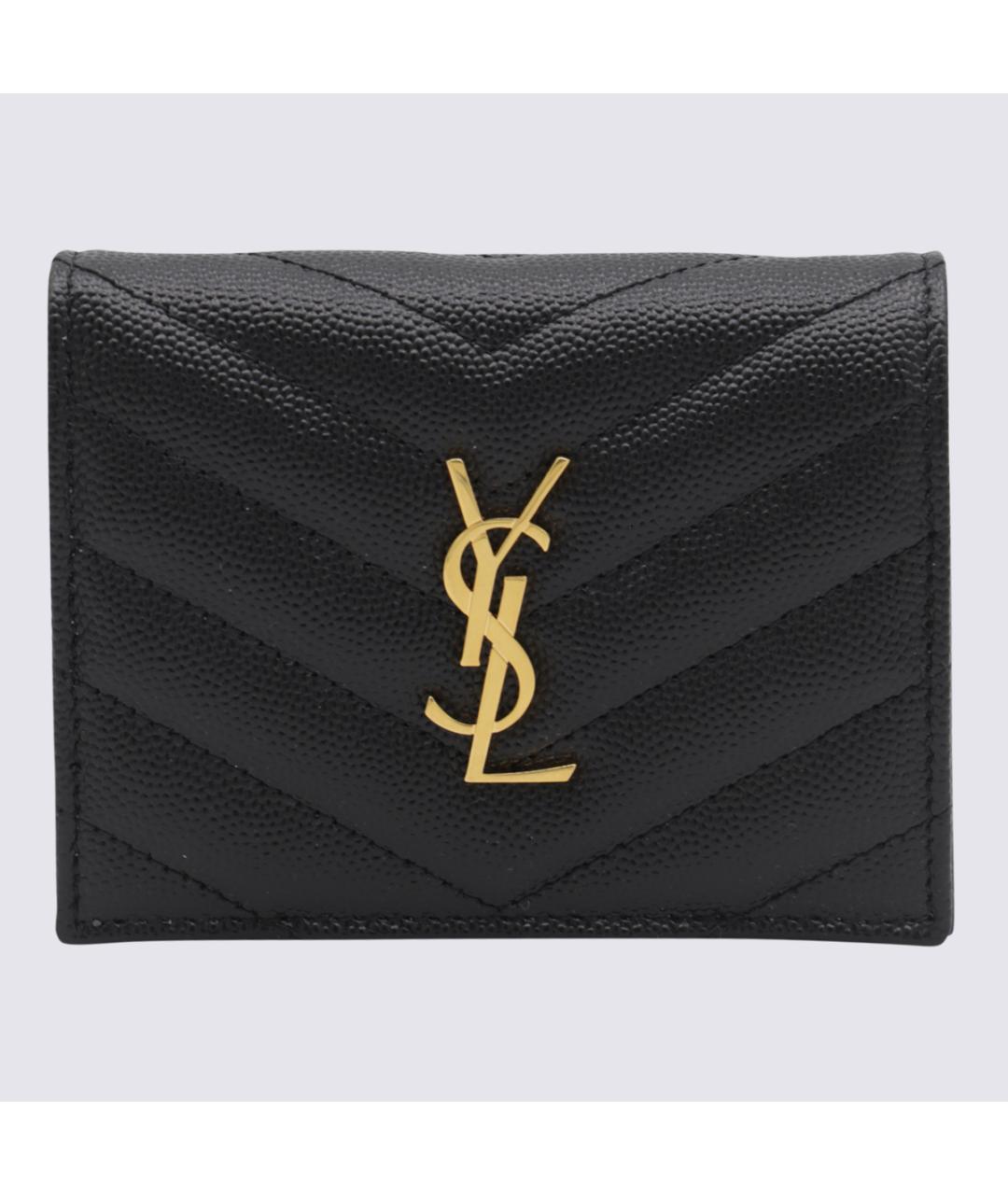 SAINT LAURENT Черный кожаный кошелек, фото 3