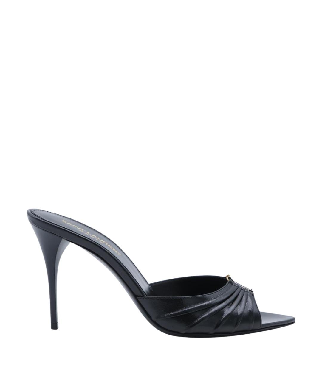 SAINT LAURENT Черные кожаные мюли, фото 1