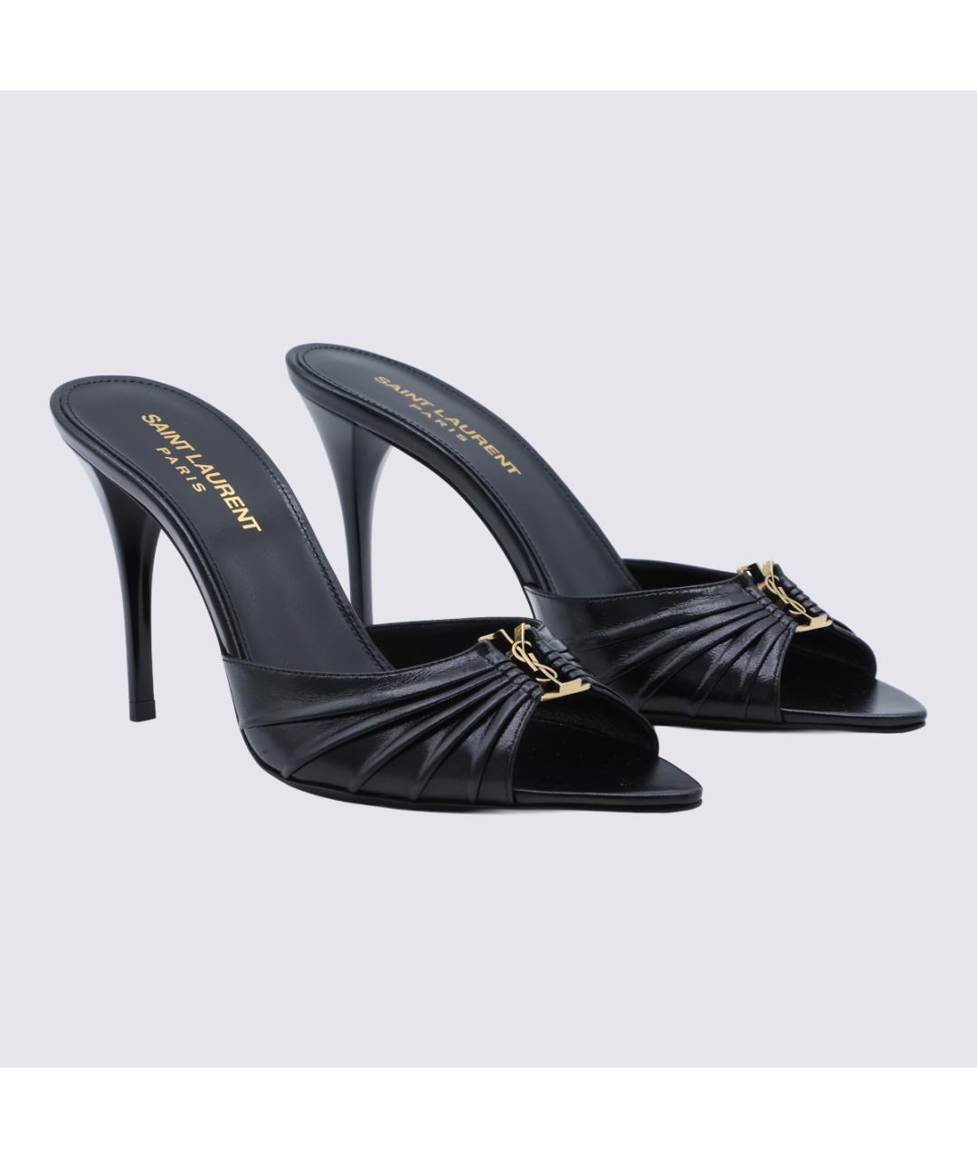 SAINT LAURENT Черные кожаные мюли, фото 2