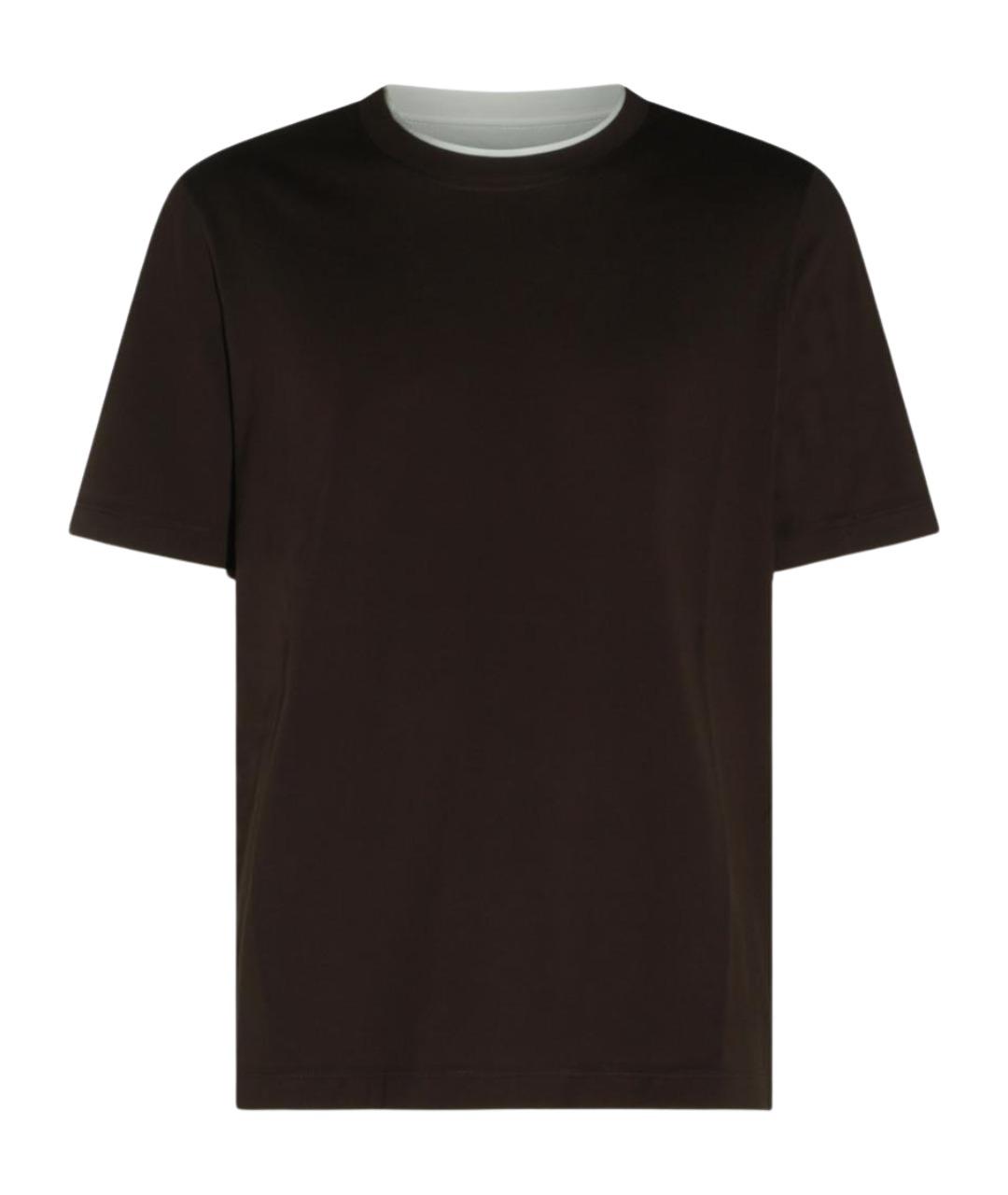 BRUNELLO CUCINELLI Коричневая хлопковая футболка, фото 1