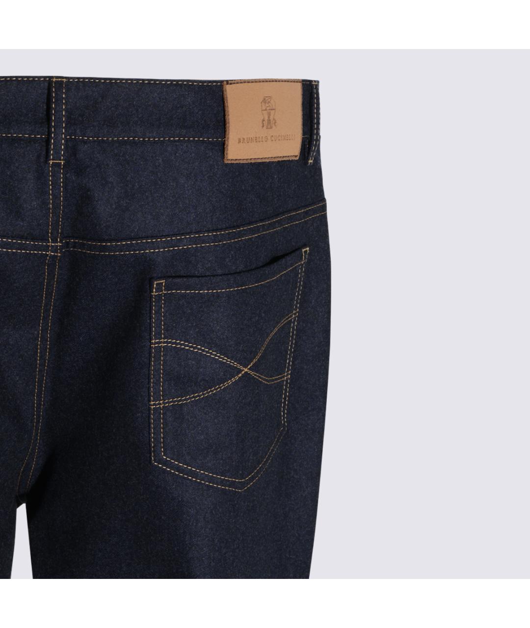 BRUNELLO CUCINELLI Темно-синие хлопко-кашемировые прямые джинсы, фото 4