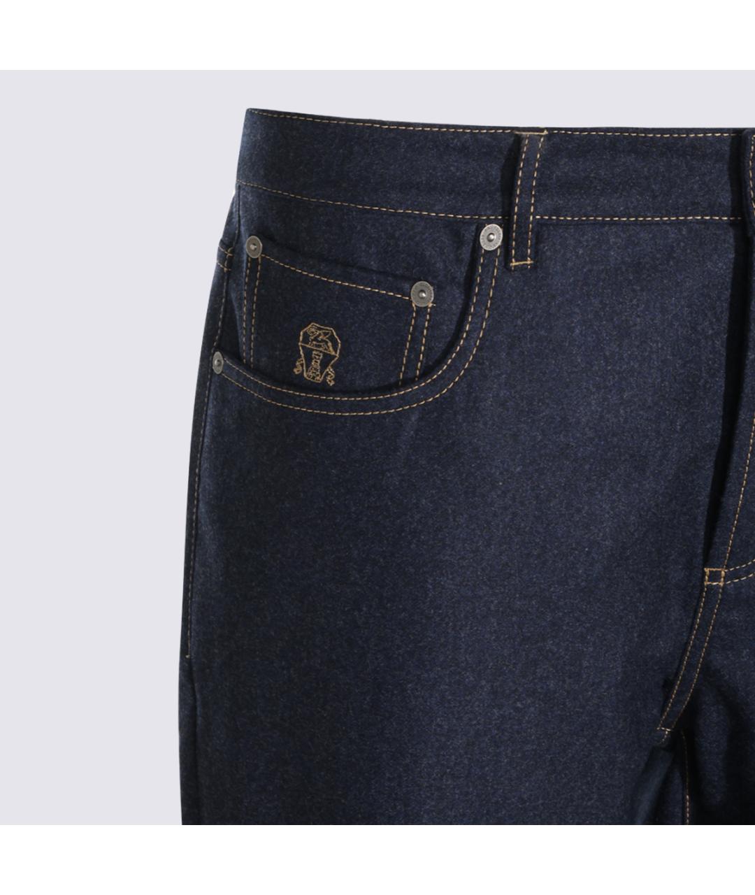 BRUNELLO CUCINELLI Темно-синие хлопко-кашемировые прямые джинсы, фото 3