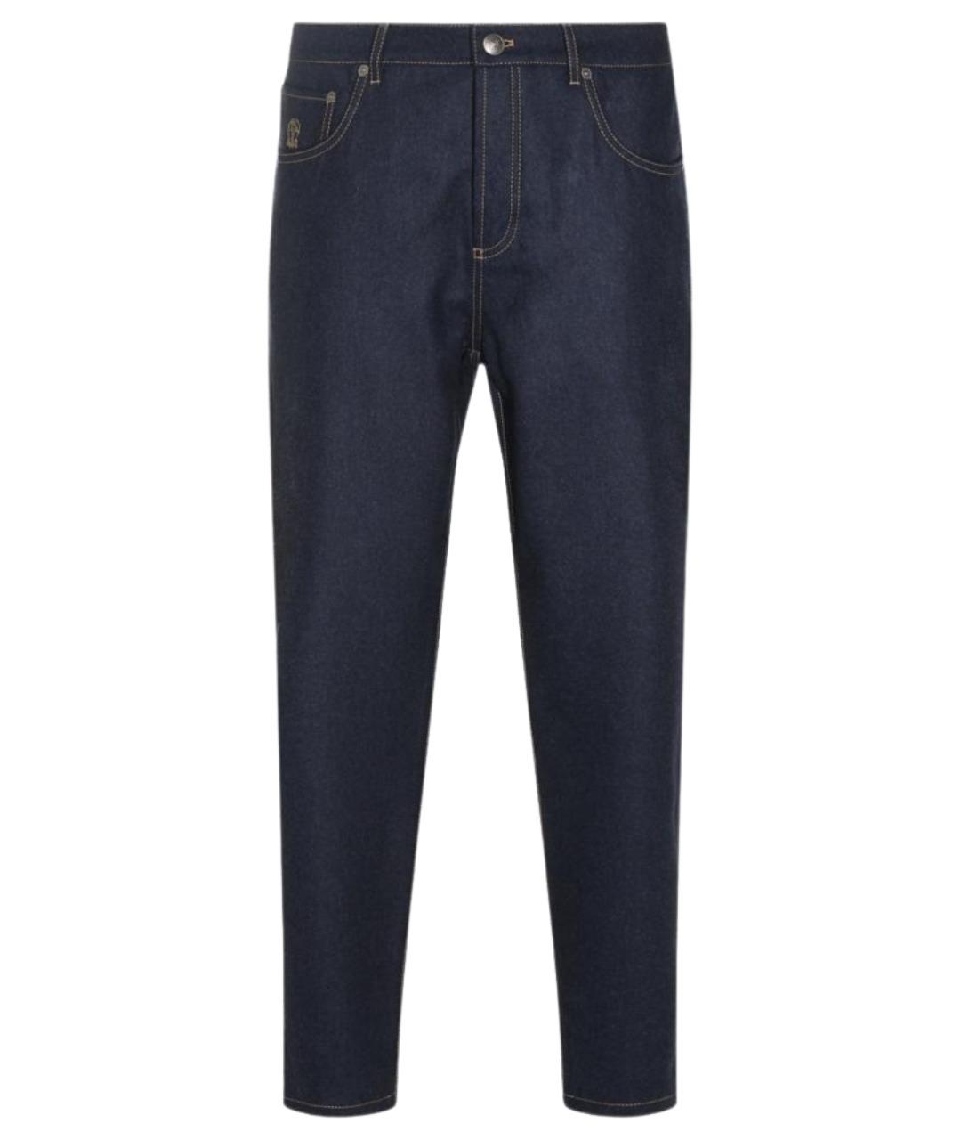 BRUNELLO CUCINELLI Темно-синие хлопко-кашемировые прямые джинсы, фото 1