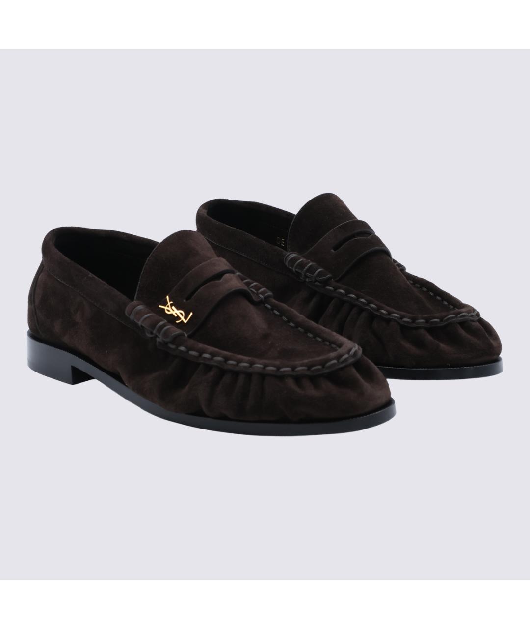 SAINT LAURENT Коричневые замшевые лоферы, фото 2