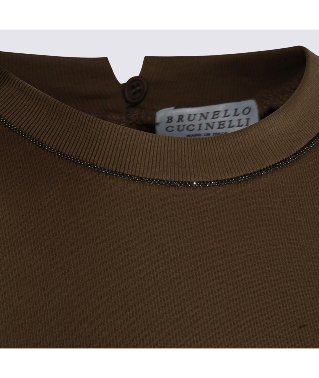 BRUNELLO CUCINELLI Коричневая хлопковая футболка, фото 3