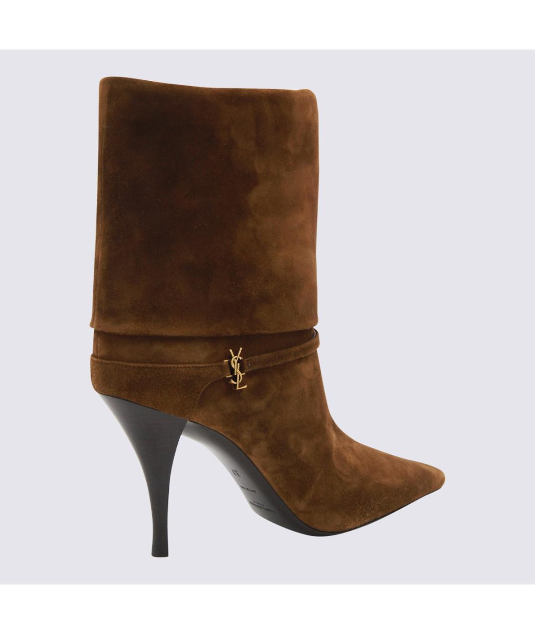SAINT LAURENT Коричневые замшевые сапоги, фото 3