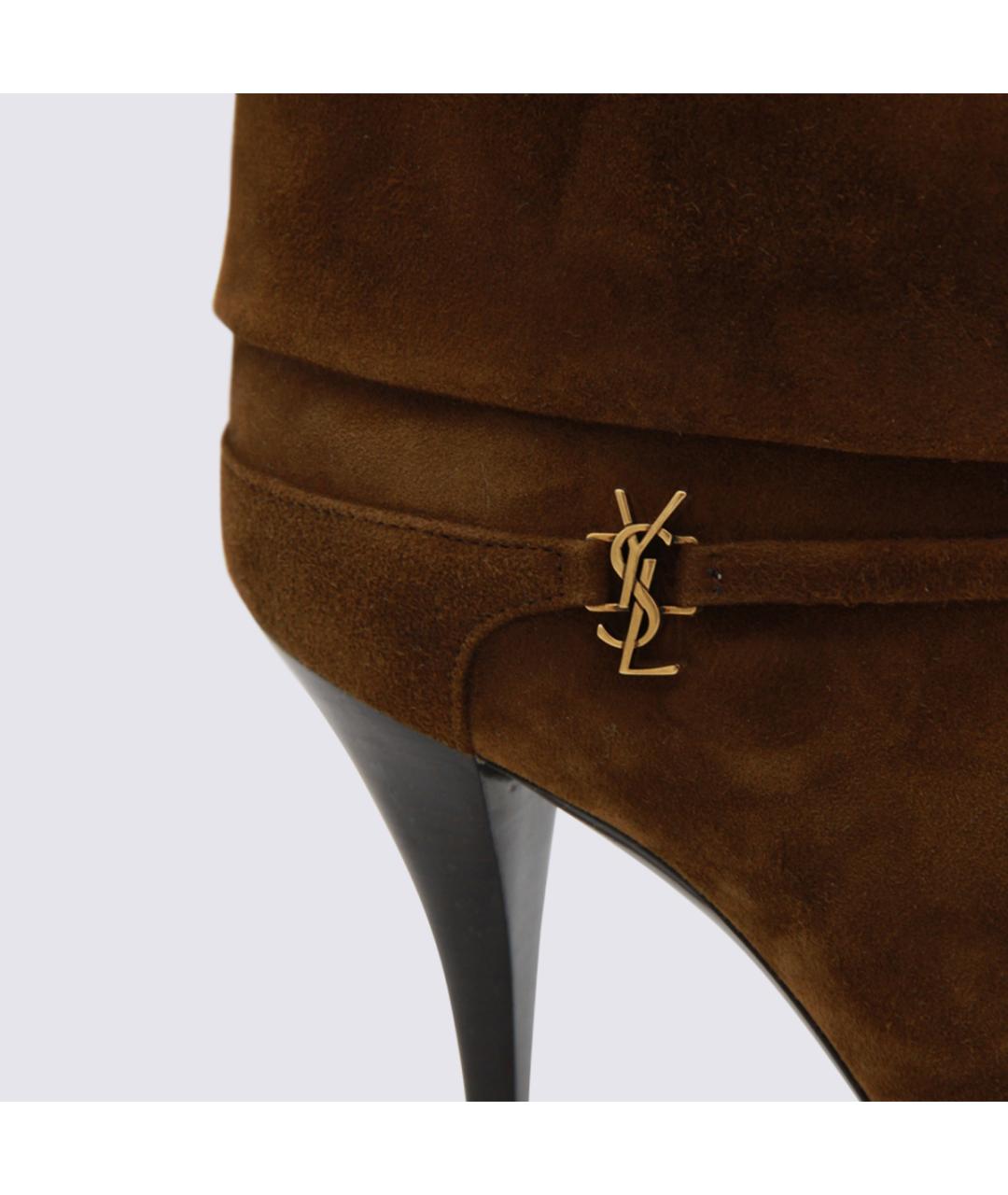 SAINT LAURENT Коричневые замшевые сапоги, фото 4