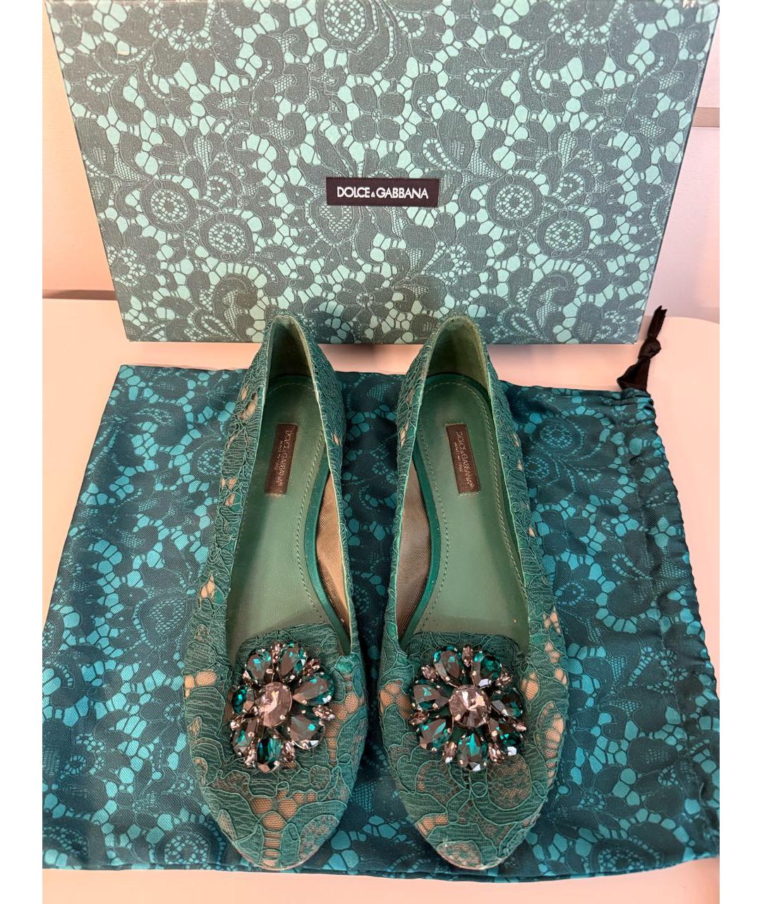 DOLCE&GABBANA Зеленые текстильные балетки, фото 2