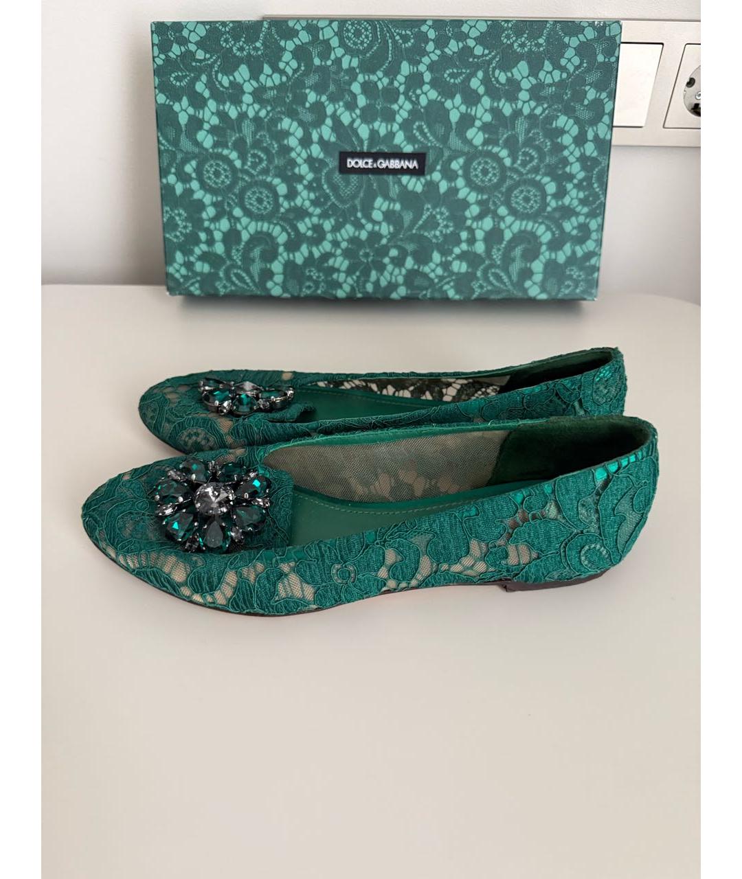 DOLCE&GABBANA Зеленые текстильные балетки, фото 3