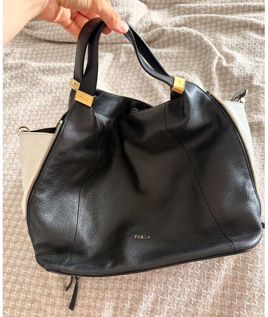FURLA Черная кожаная сумка тоут, фото 3