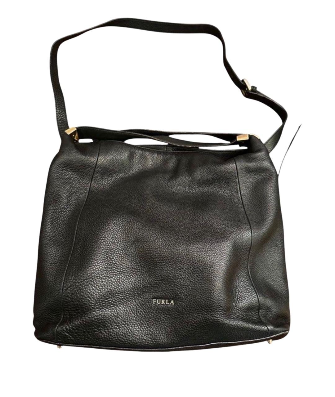 FURLA Черная кожаная сумка тоут, фото 1