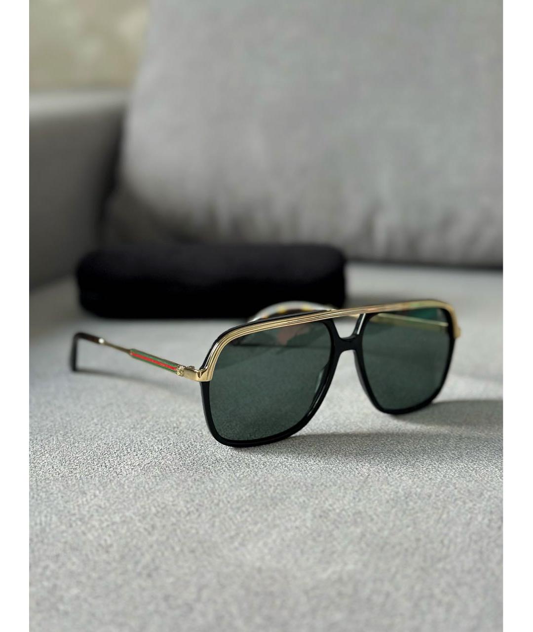 GUCCI Золотые металлические солнцезащитные очки, фото 5