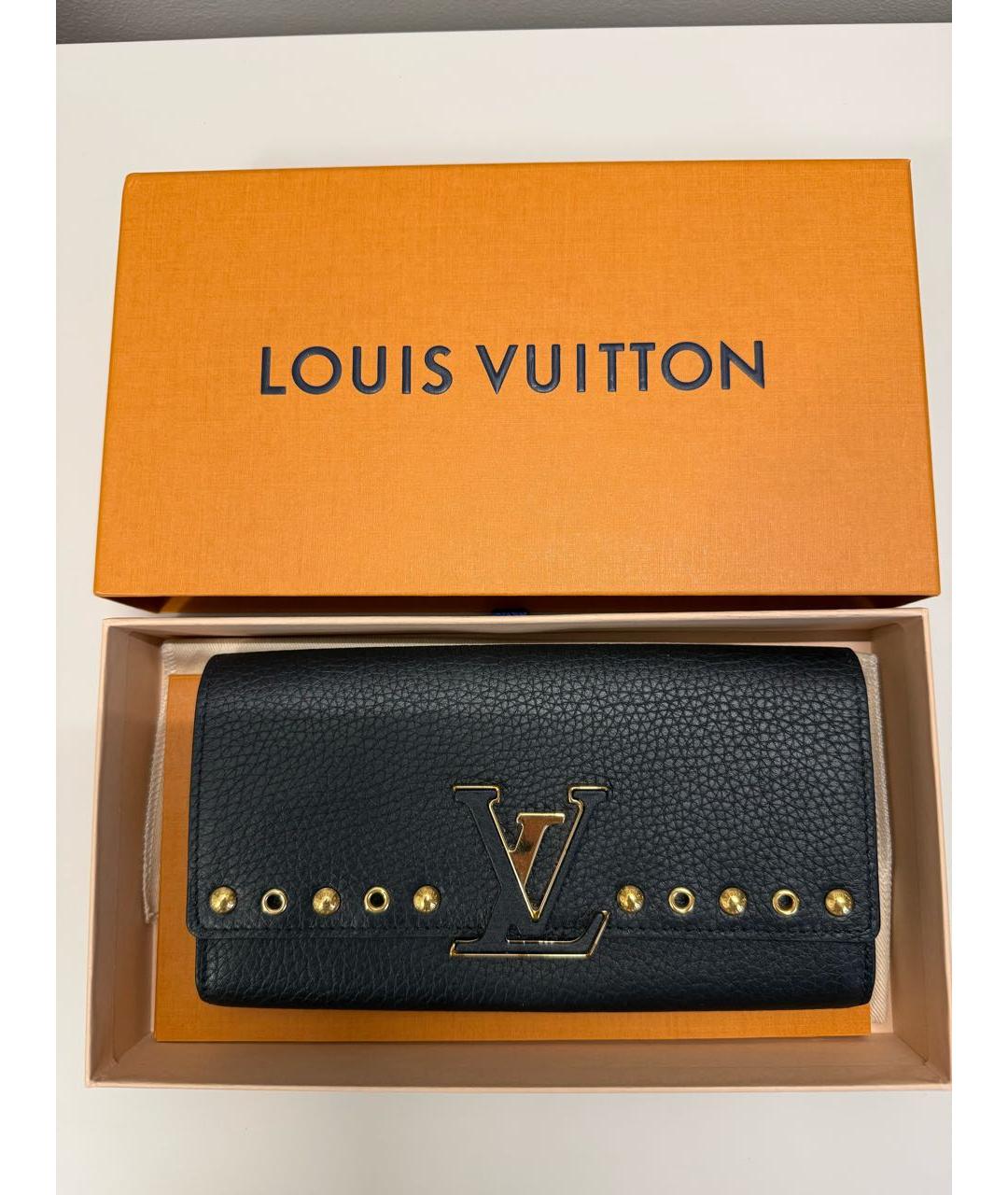LOUIS VUITTON Черный кожаный кошелек, фото 4