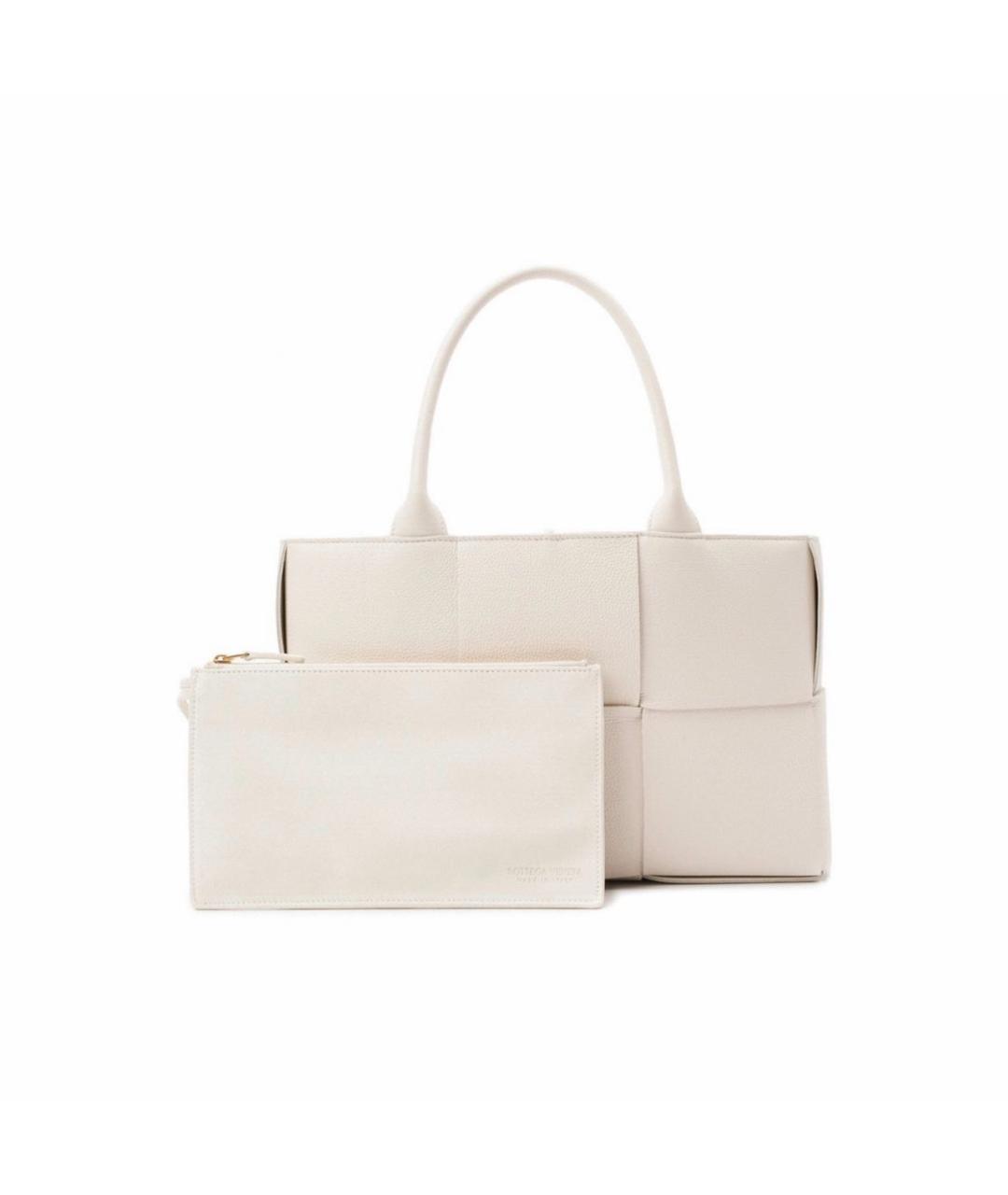 BOTTEGA VENETA Белая кожаная сумка тоут, фото 9