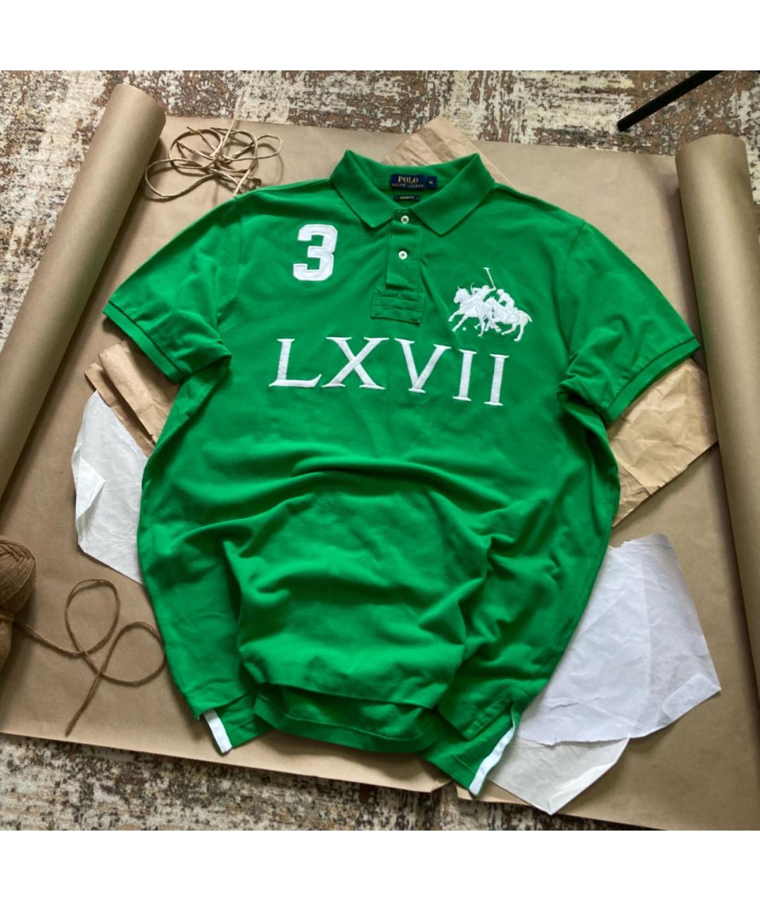 POLO RALPH LAUREN Зеленое хлопковое поло с коротким рукавом, фото 2