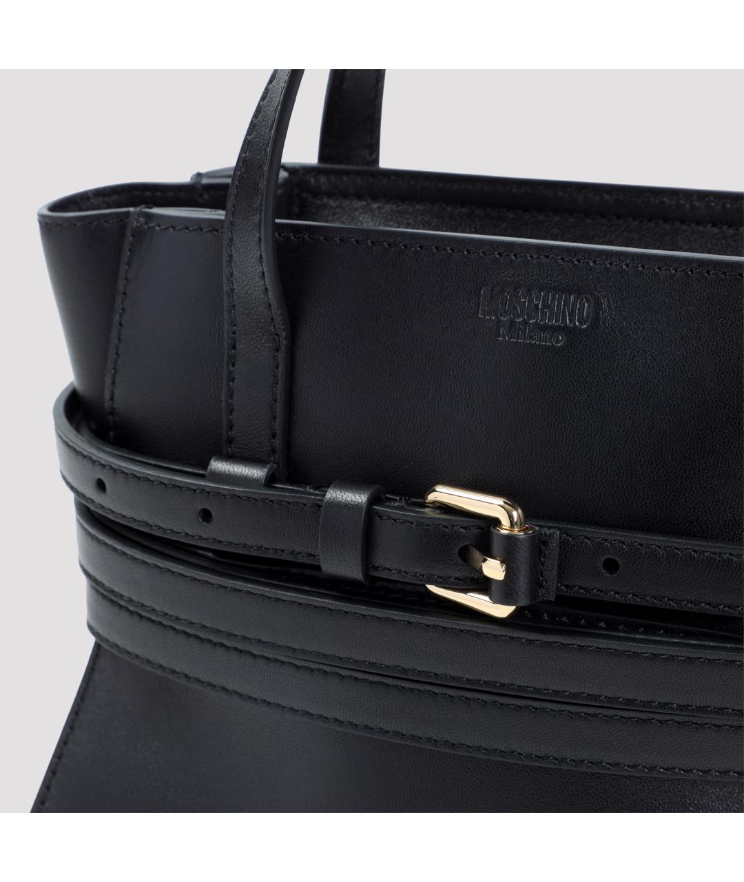 MOSCHINO Черная кожаная сумка с короткими ручками, фото 3