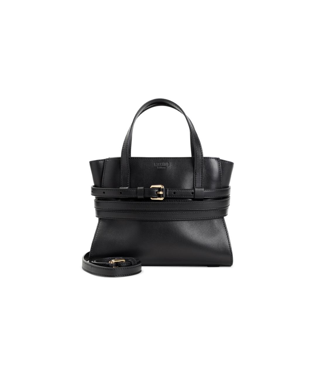 MOSCHINO Черная кожаная сумка с короткими ручками, фото 1