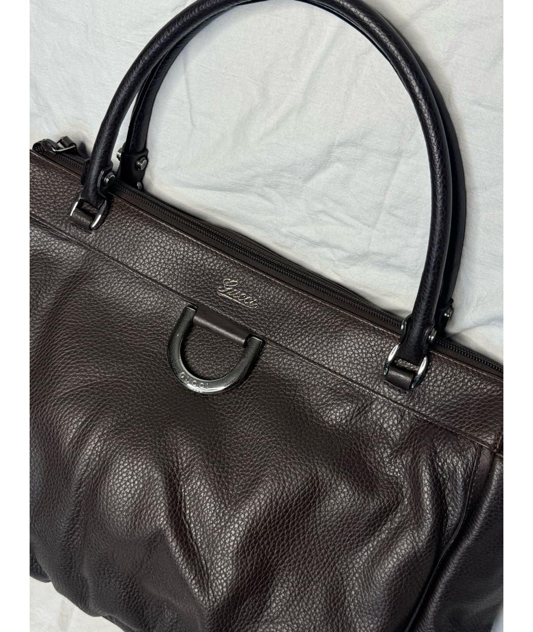 GUCCI Коричневая кожаная сумка с короткими ручками, фото 2