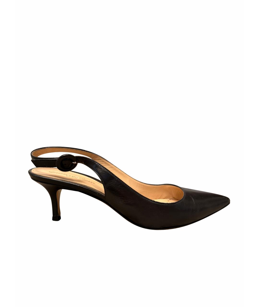 GIANVITO ROSSI Черные кожаные лодочки на низком каблуке, фото 1