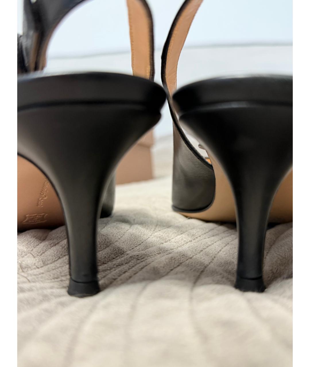 GIANVITO ROSSI Черные кожаные лодочки на низком каблуке, фото 4