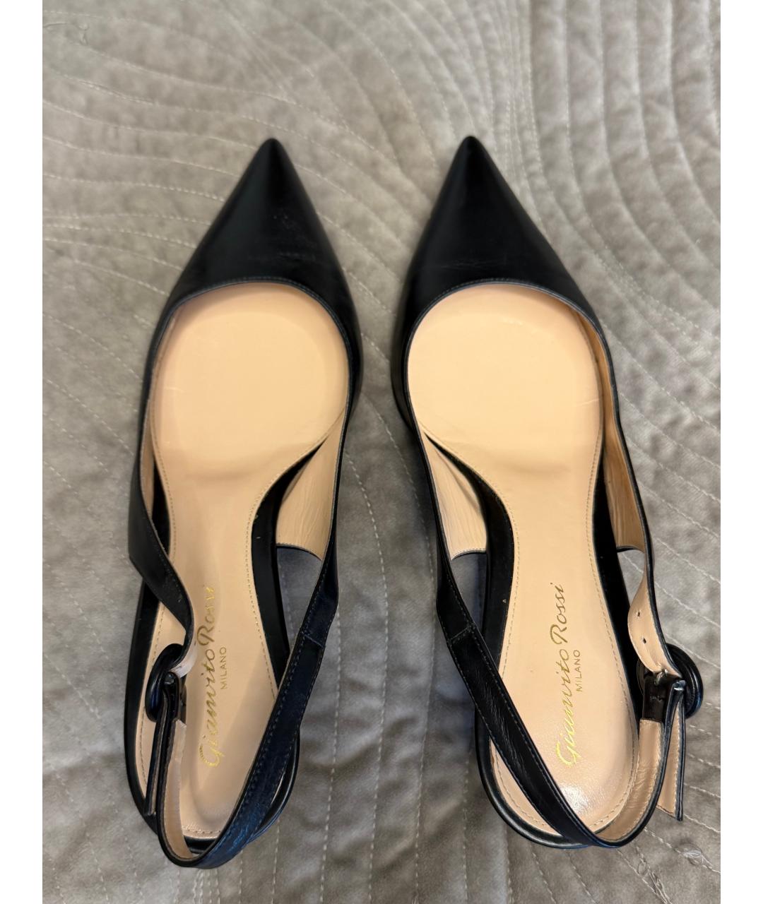 GIANVITO ROSSI Черные кожаные лодочки на низком каблуке, фото 3