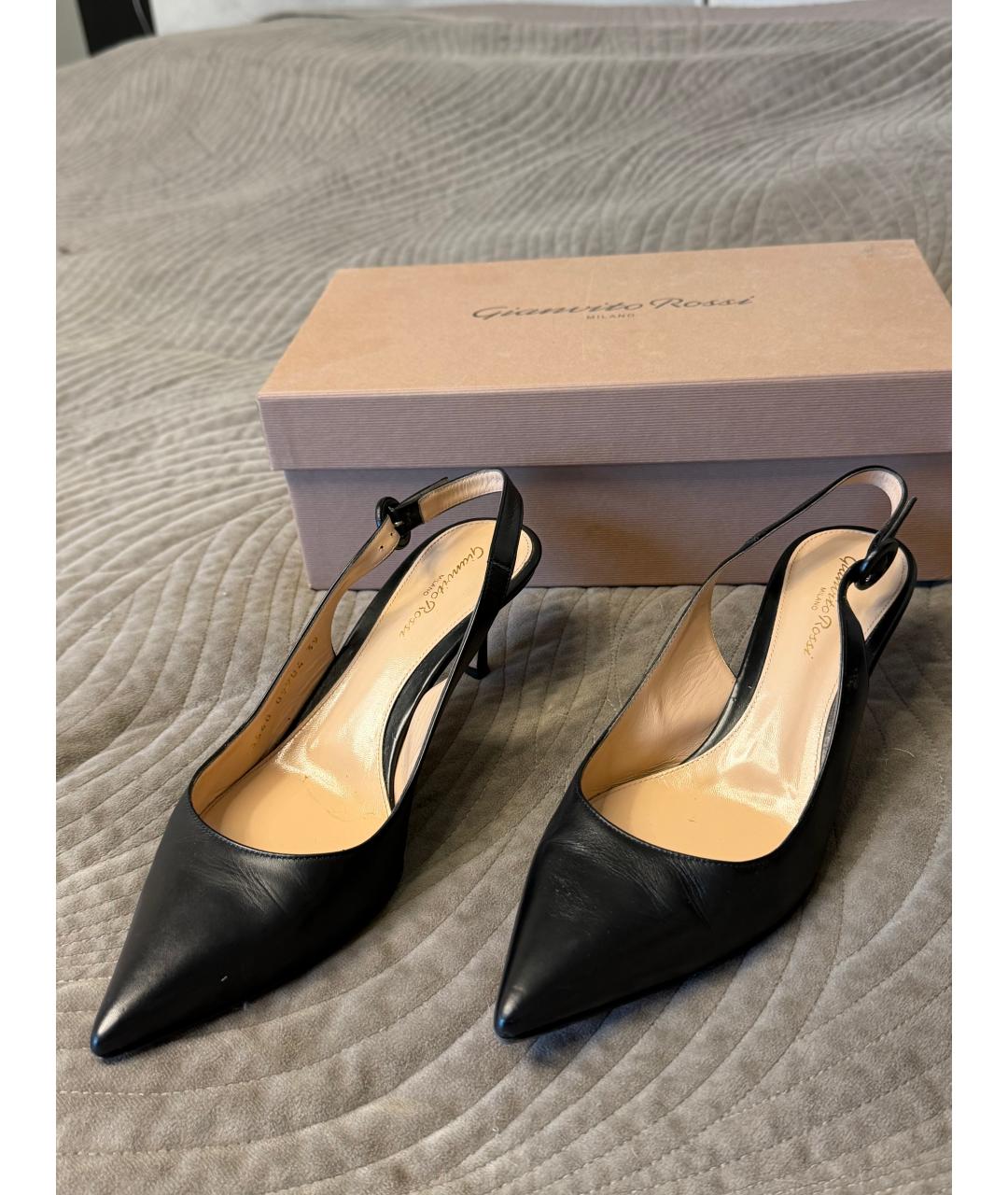 GIANVITO ROSSI Черные кожаные лодочки на низком каблуке, фото 2