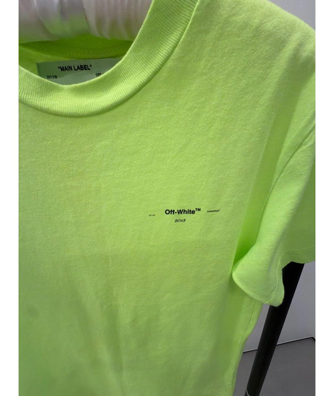 OFF-WHITE Салатовая хлопковая футболка, фото 4