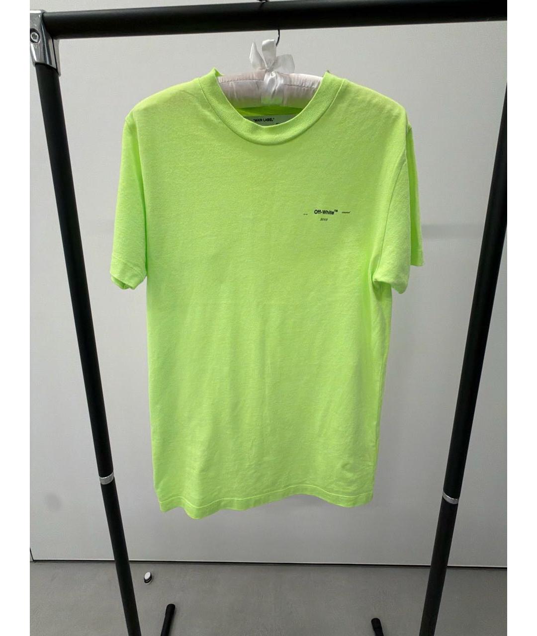 OFF-WHITE Салатовая хлопковая футболка, фото 5
