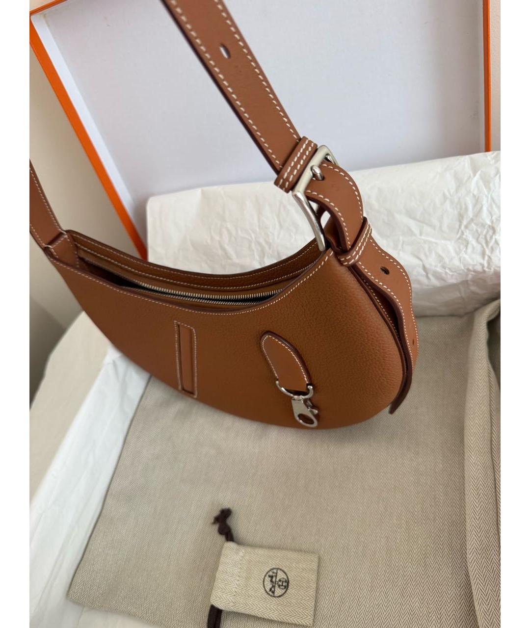 HERMES Коричневая кожаная сумка через плечо, фото 8