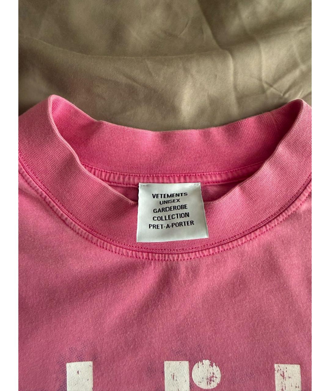 VETEMENTS Розовая хлопковая футболка, фото 3
