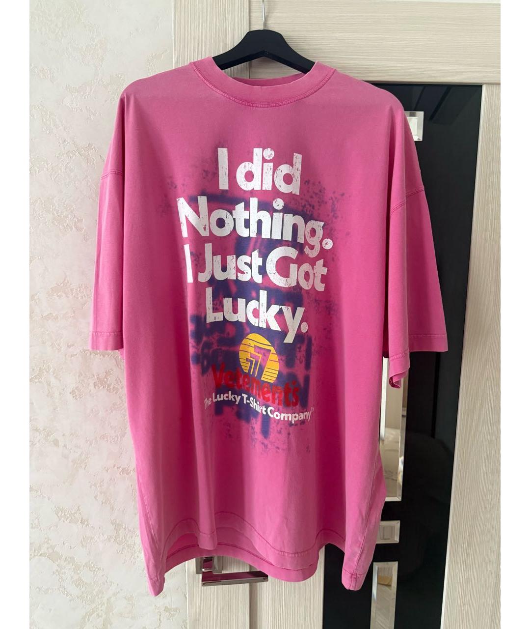VETEMENTS Розовая хлопковая футболка, фото 6