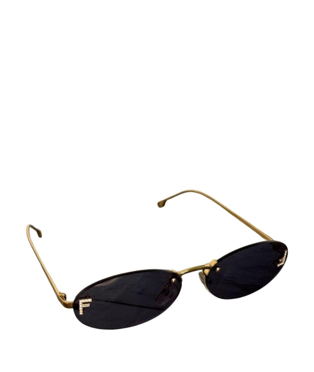 FENDI Золотые металлические солнцезащитные очки, фото 1
