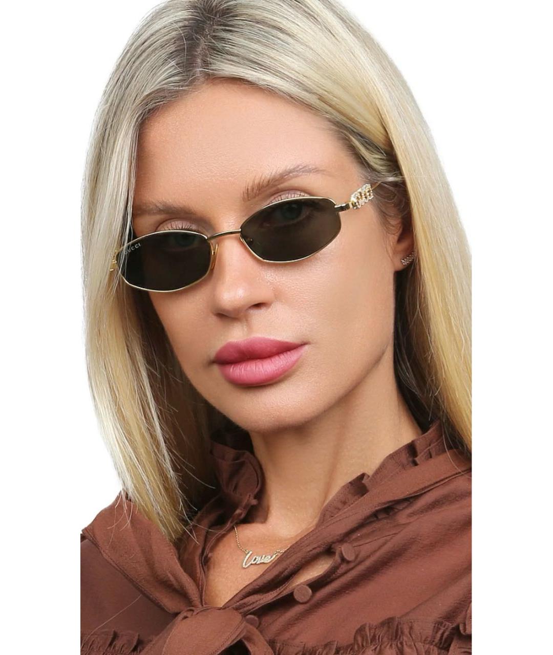 GUCCI Золотые металлические солнцезащитные очки, фото 5