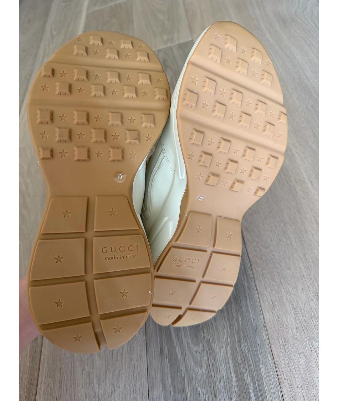 GUCCI Бежевые кожаные низкие кроссовки / кеды, фото 3