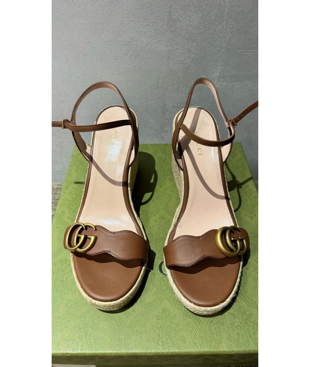 GUCCI Коричневые кожаные босоножки, фото 4
