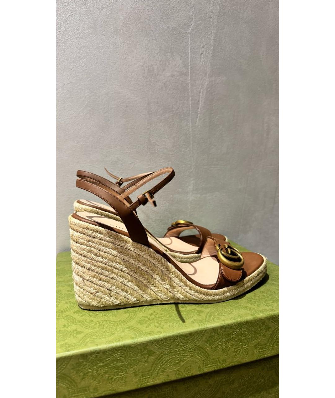 GUCCI Коричневые кожаные босоножки, фото 9