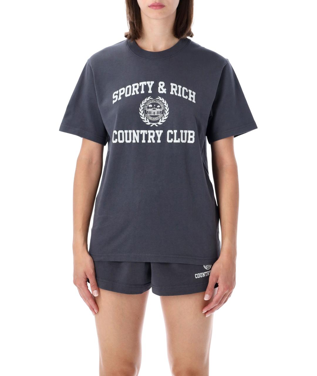 SPORTY AND RICH Коричневая хлопковая футболка, фото 1