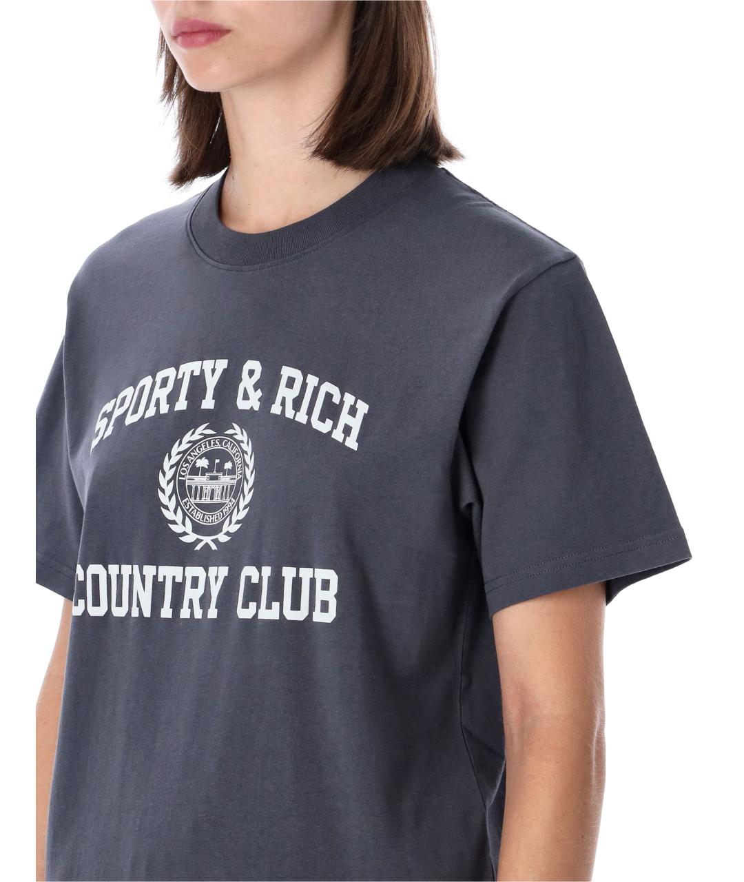 SPORTY AND RICH Коричневая хлопковая футболка, фото 3